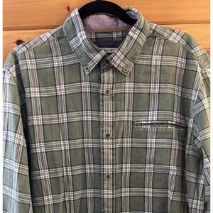 32 Bar Blues Men's Button Down Shirt Sz L Green Plaid 100% Cotton Preppy Casual